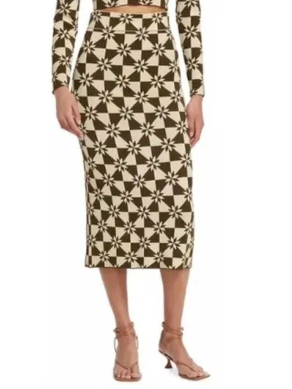 RARE NWT $275 RHODE APRIL STRETCH KNIT MIDI SKIRT IN GEOD QUILT PRINT SIZE S